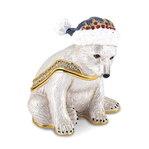 Luxury Pewter Bejeweled Crystals Enameled NOELLE Cuddly Polar Bear Trinket - Picture 7 of 7